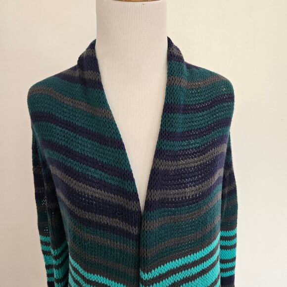 Wooden Ships Open Knit Cardigan Open front Striped Blue Lightweight Women M/L - Picture 4 of 11